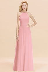 BMbridal Modest High-Neck Yellow Chiffon Affordable Bridesmaid Dresses Online