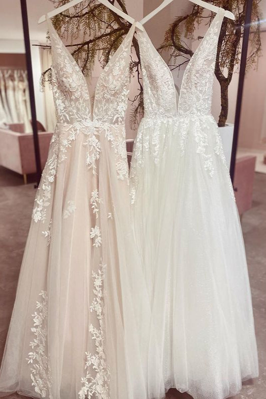 Bmbridal V Ausschnitt Ärmellos Hochzeit Dress Tüll Long With Applikation