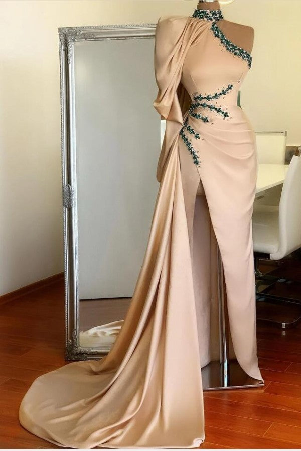 BMbridal Ein Schulter Langarm Beads Prom Dress WIth Slit