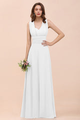 BMbridal New Arrival Dusty Blue Geraffte Long Convertible Bridesmaid Dresses