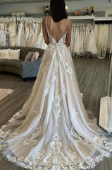 Bmbridal Champagne Ärmellos Hochzeit Dress Spitze Applikation V Ausschnitt