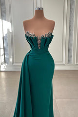 Bmbridal Trägerloss Dark Green Prom Dress Meerjungfrau Stil Long With Ruffle