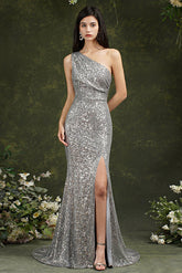 Bmbridal Ein Schulter Silver Sequins Bridesmaid Dress Meerjungfrau Stil With Slit
