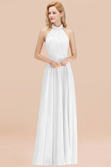 BMbridal Gorgeous High-Neck Neckholder Rückenfrei Bridesmaid Dress Dusty Rose Chiffon Maid of Honor Dress