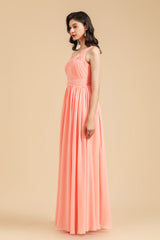 Elegant A Linie Ein Schulter Coral Chiffon Long Bridesmaid Dress