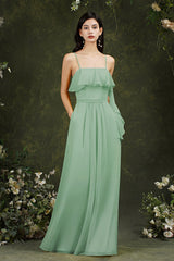 Bmbridal Späghetti-Träger Bridesmaid Dress Chiffon With Tasche Rüschen