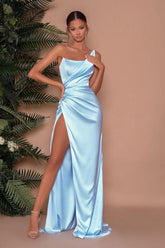 Kafuen Sie Schlichte Abendkleider Lang Blau online bei Thekleid.de. Abendmoden online aus Satin zum abend party gehen.