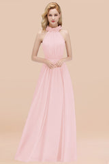 BMbridal Modest High-Neck Neckholder Ruffle Chiffon Bridesmaid Dresses Affordable