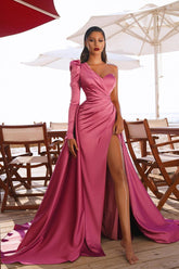 Bestellen Sie Abiballkleider mit Ärmel online bei Thekleid.de. Abendkleid Lang Rosa für Sie zum abend party gehen.