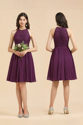 Neckholder Spitze Bridesmaid Dress Chiffon Ärmellos Short Dress