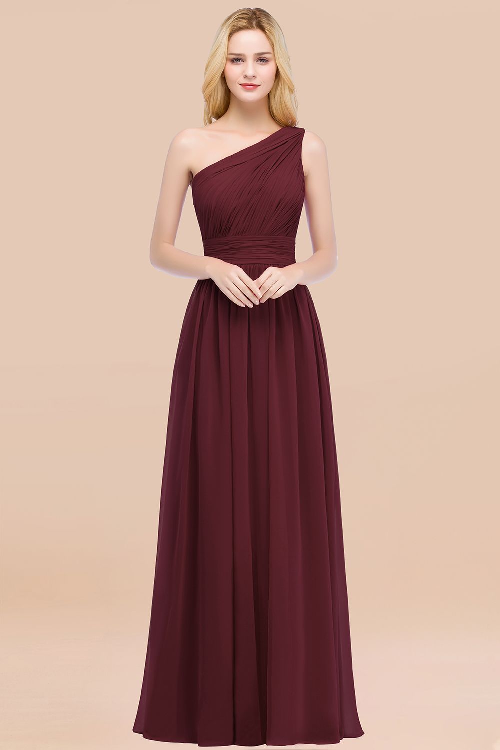 BMbridal schick One-shoulder Ärmellos Burgundy Chiffon Bridesmaid Dresses Online