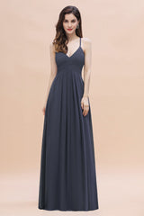 BMbridal Schlicht Späghetti Träger Stormy Chiffon Bridesmaid Dress with Rüschen On Sale