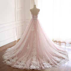 BMbridal Prinzessin Herz Ausschnitt Spitze Pink Prom Dress Long Tüll Party Gowns