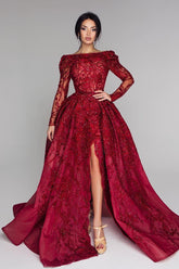 Kaufen Sie Luxus Abendkleider Mit Ärmel online bei Thekleid.de. Spitze Abiballkleider Lang Rot für Sie zum abiball gehen.