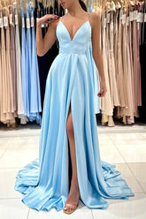 Bmbridal Sky Blue Späghetti-Träger Prom Dress Split Long On Sale