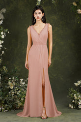 BMbridal V Ausschnitt Bridesmaid Dress Chiffon With Slit