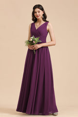 Elegant V Ausschnitt Ruffle A Linie Chiffon Spitze Bridesmaid Dresses