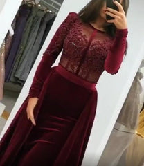 Hier können Sie bei Thekleid.de Weinrot Abendkleider mit Ärmel online kaufen. Elegante Abendmoden Velvet Online für Sie zum abend party gehen.