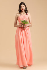 Elegant A Linie Ein Schulter Coral Chiffon Long Bridesmaid Dress