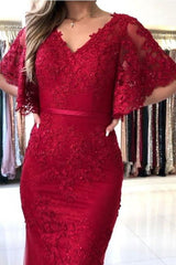 Kaufen Sie Elegante Abendkleider Lang Rot online bei Thekleid.de. Abendmoden Spitze mit Ärmel für Sie nach maß zum abend party online.