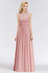BMbridal Elegant Spitze Löffel Bridesmaid Dress Dusty Rose Chiffon Ärmellos Hochzeit party Dress