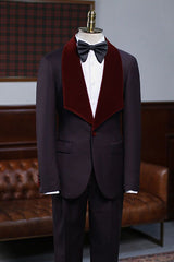 Alexander Unique Burgundy 2 Pieces With Velvet Lapel Wedding Suit For Grooms