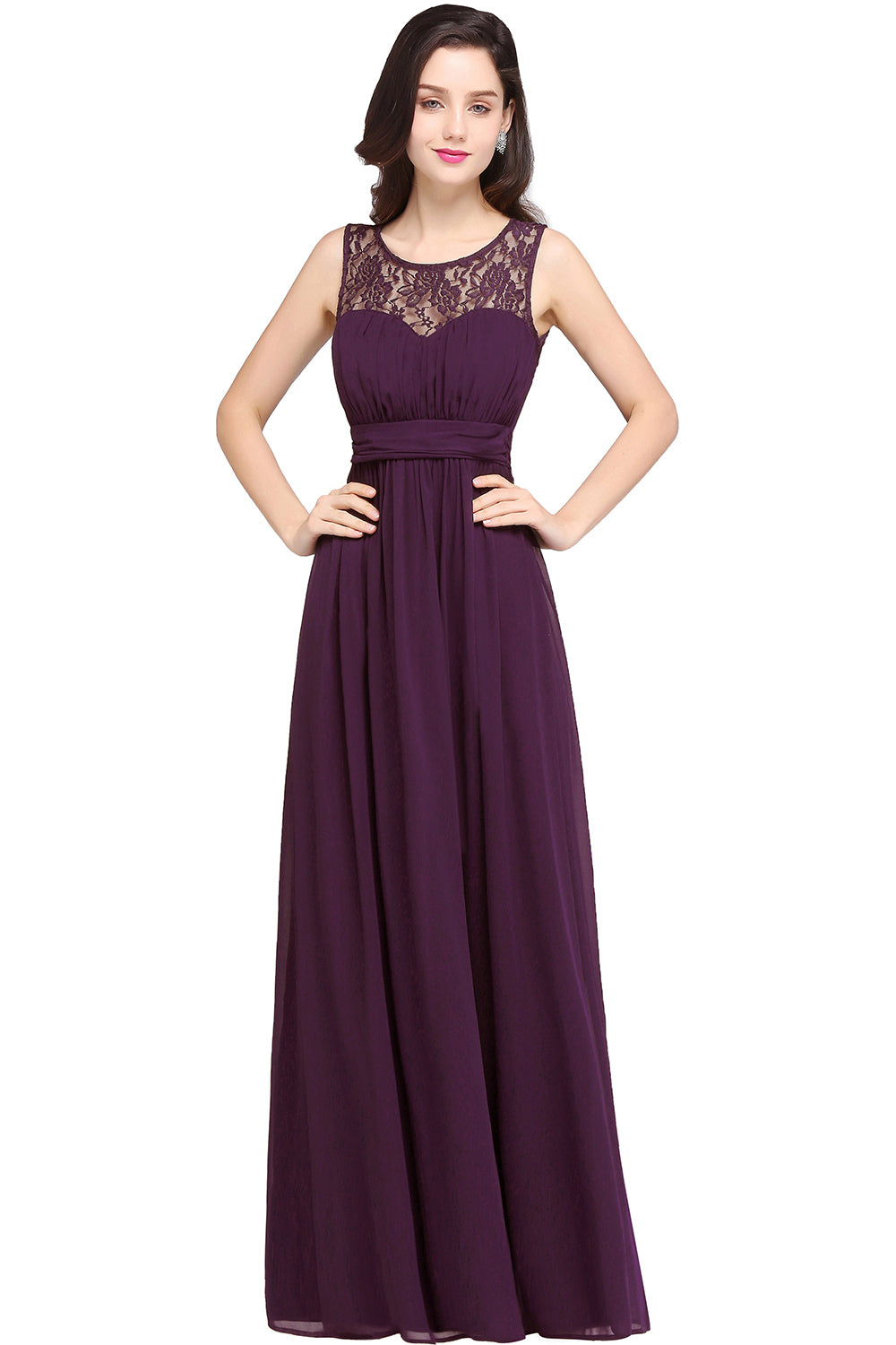 Cheap Evening Dresses Navy Blue Long Chiffon Evening Dresses With Lace