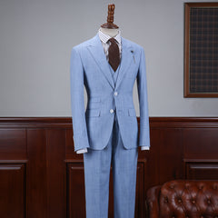 Adonis New Arrival Sky Blue Small Plaid 3 Flaps Business Suit