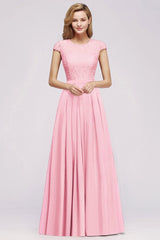 Modern Evening Dresses Long Pink Prom Dresses with Lace