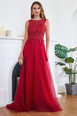 Red Evening Dresses Long Simple Prom Dresses with Lace