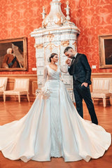 Luxury Wedding Dresses A Line Glitter Wedding Dresses with Sleeves