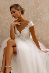 Weiße Wunderschöne Hochzeitskleider Tüll Brautkleider A Linie Spitze BMbridal.de