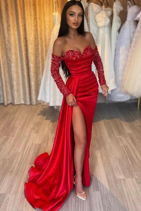 Beautiful Evening Dress Red Long Cheap Prom Dresses with Glitter