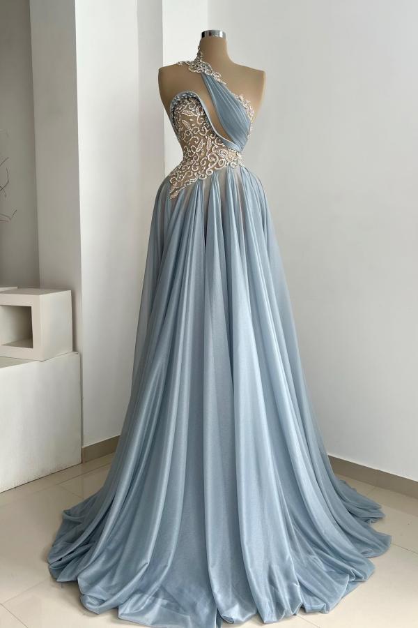 Blaue Elegante Abendkleider Lang Günstig Abiballkleider Chiffon Mit Glitzer BMbridal.de