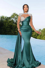 Elegant Evening Dresses Long Green With Sleeves Evening Wear Cheap Online