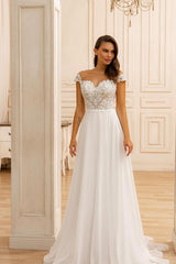 Schlichte Brautkleider Spitze A Linie Hochzeitskleider Lang Chiffon BMbridal.de