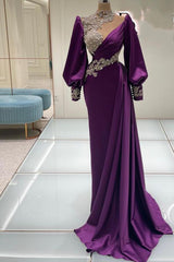 Purple Evening Dresses Long With Sleeves Prom Dresses Evening Wear Glitter