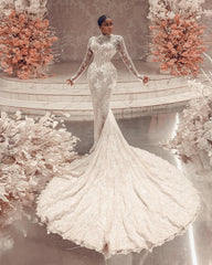 Extravagante Hochzeitskleider Spitze Brautkleider Meerjungfrau Mit Ärmel BMbridal.de