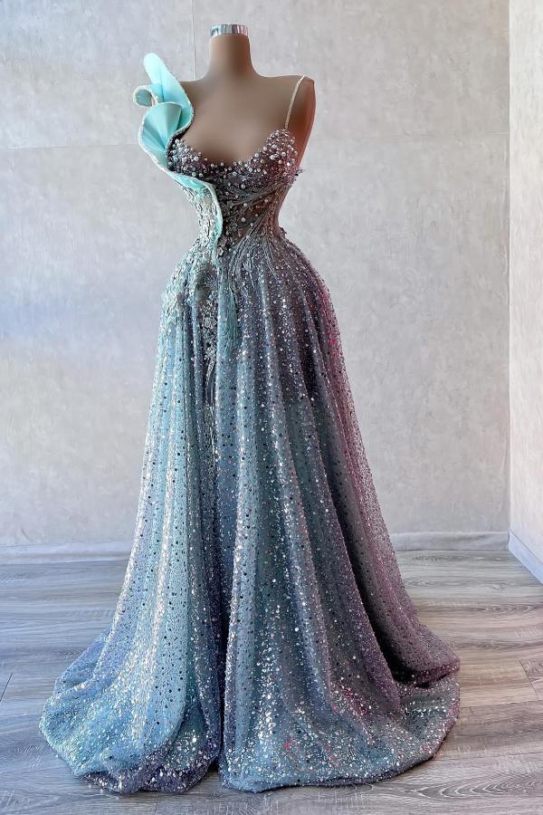 Blaue Abendkleider Lang Luxus Ballkleider Pailletten Partykleider Günstig BMbridal.de