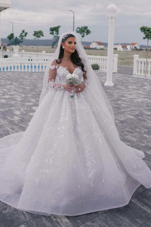 Beautiful Wedding Dresses Princess Lace Wedding Dress with Sleeves