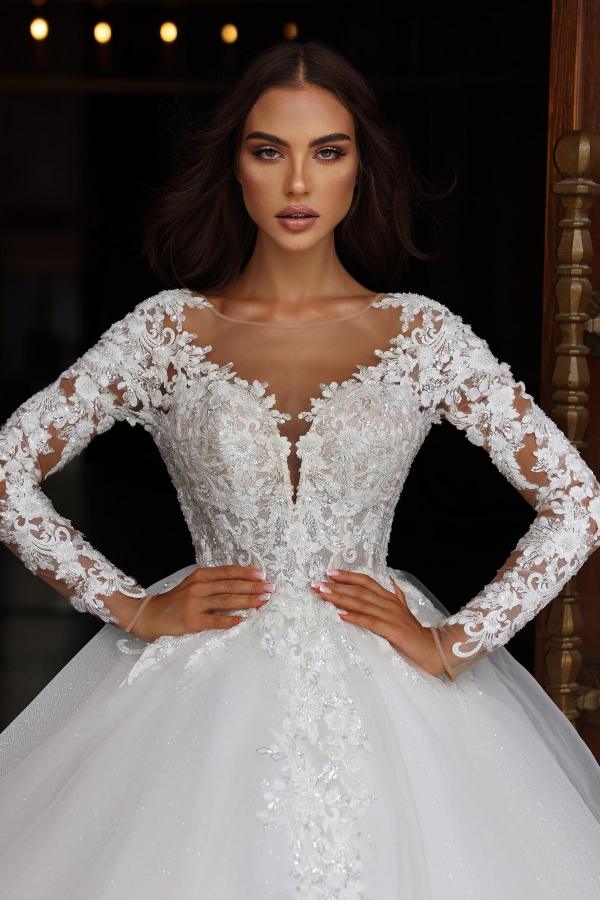 Weiße Hochzeitskleider Lang Mit Spitze Vintage Brautkleider Prinzessin BMbridal.de