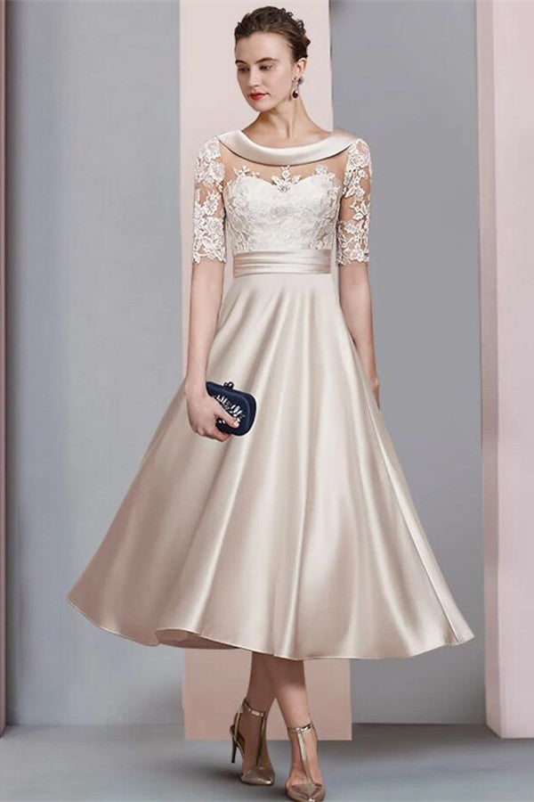 Champagne Wedding Dresses Short With Lace Wedding Dresses A Line With Sleeves