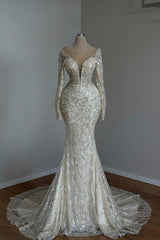 Wedding Dresses Mermaid Lace with Glitter Wedding Dresses with Sleeves