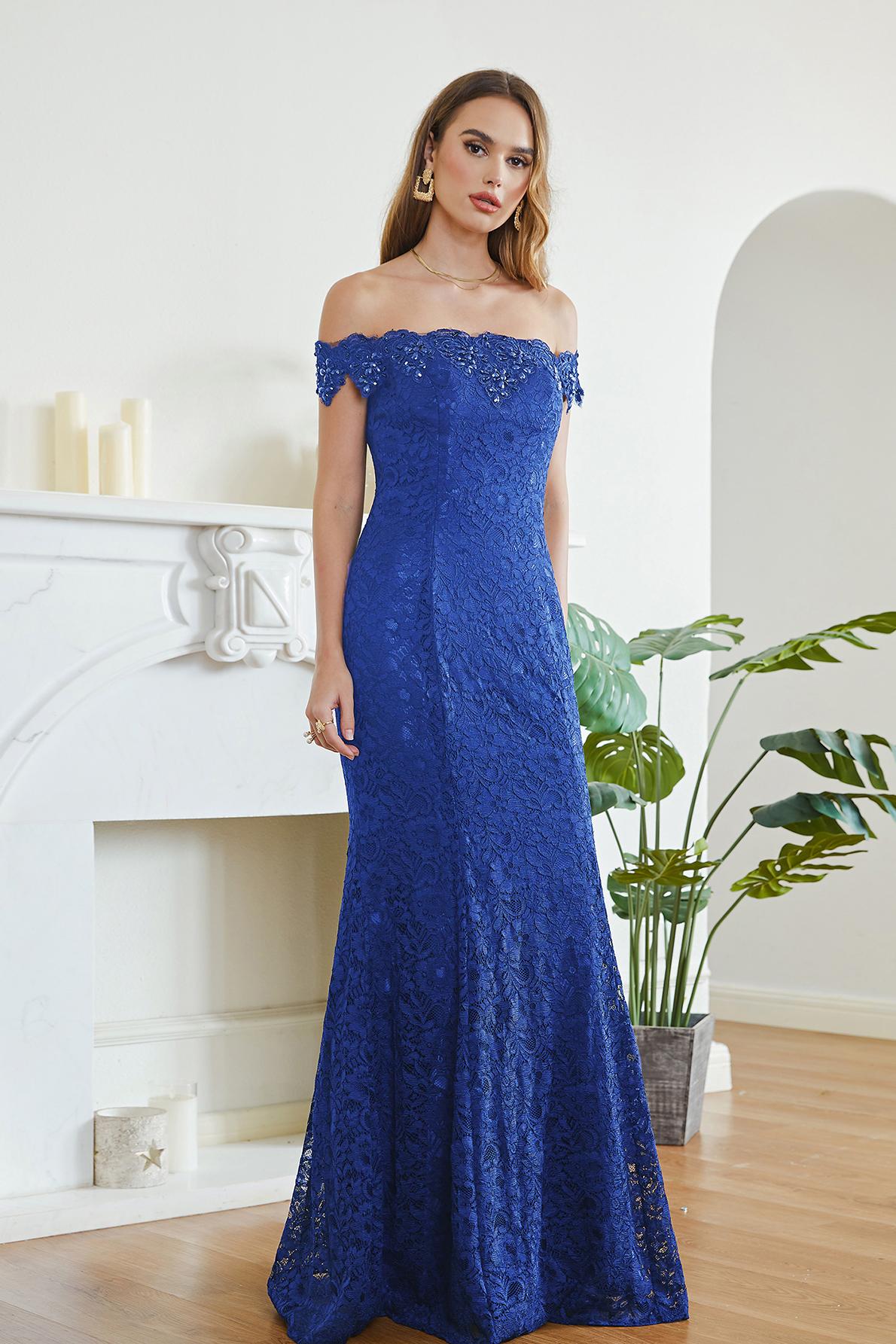 Royal Blue Evening Dresses Long Lace Prom Dresses Cheap