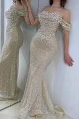 Champagne Evening Dresses Long Glitter Prom Dresses Ball Gowns Mermaid