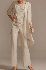 Mother of the Bride Dresses 3 Piece with Lace Chiffon Mother of the Bride Pantsuits