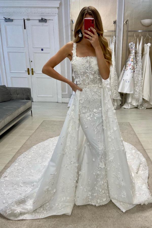 Elegant Wedding Dresses A Line Lace Wedding Dresses Detachable Train