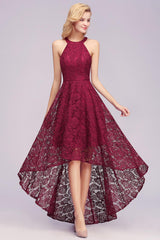 Simple Evening Dresses Hi-Lo Wine Red Cocktail Dresses Lace Cheap