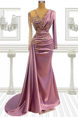 Evening Dress Long Pink Prom Dresses With Sleeves