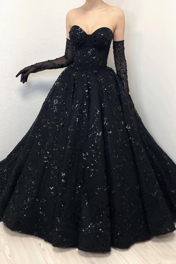 Schwarze Hochzeitskleider Lang Elegante Brautkleider Spitze Mit Glitzer BMbridal.de